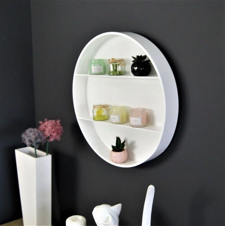 Okrągła Półka Ścienna - Satynowa Biel (50 cm)