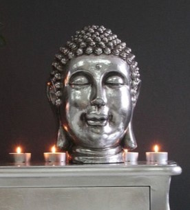 Srebrna figura Głowa Buddy, 26cm